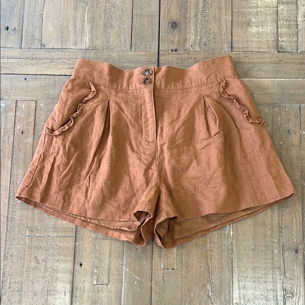 Janie and jack rusty brown linen blend Ruffle pocket shorts